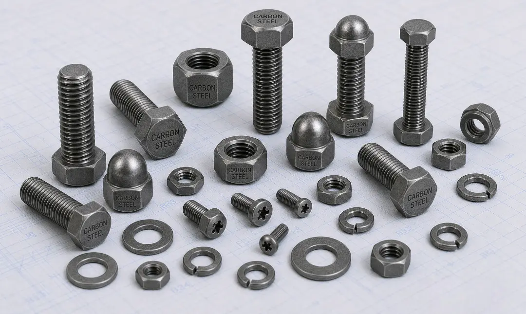 Industrial Carbon Steel Fasteners Including Bolts Nuts Stud Bolts and Washers