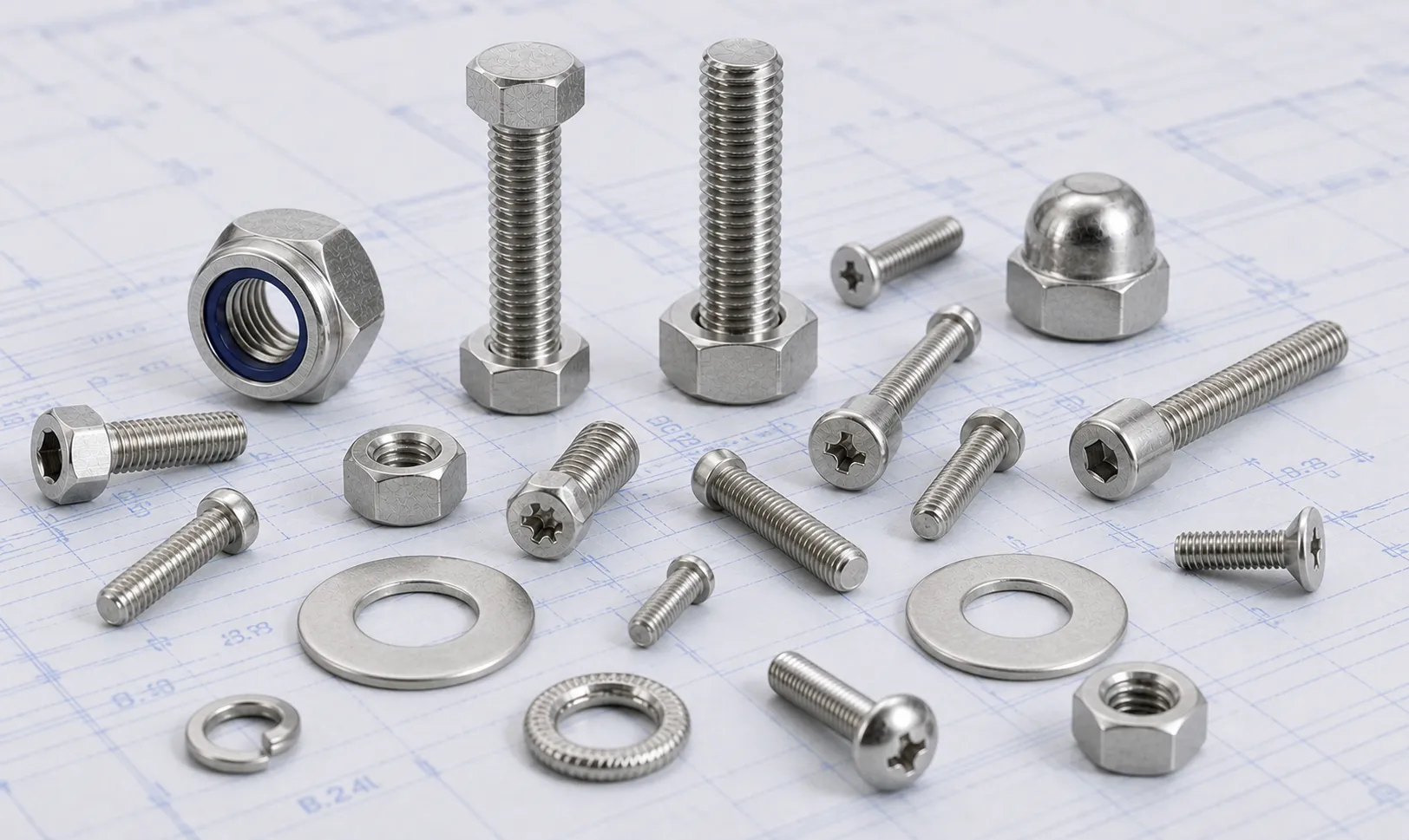 Stainless Steel 304 and 304L Fasteners Including Hex Bolts Stud Bolts Nuts Washers and Anchor Bolts